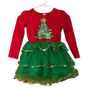 Holiday Cheer Kids Dress with Christmas Tree Design